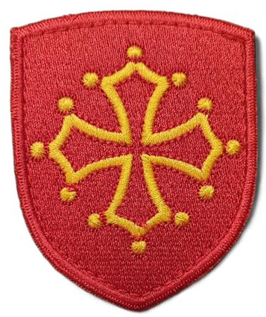 Ecusson Patch Midi-Pyrénées - Croix d'Oc brodé en France - Ecusson avec dos scratch et support à coudre fourni - Made in France