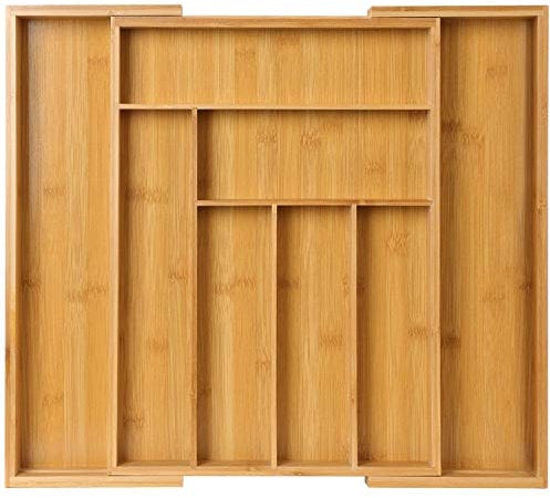 Pipishell Bamboo Cutlery Drawer Organiser - Expandable Cutlery Tray for Kitchen, Adjustable Utensil Organiser for Silverware, Flatware, Knives