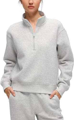 CRZ YOGA Fleece Lined Sweatshirts con Mezza Zip | Peso Medio, Casual, Morbide, Traspirante, Contenente Cotone, Calda, con Collo a Imbuto, da Infilare, Felpe da Donna