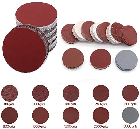 Schleifpapier Set, 100 Stück 80 to 3000 Grit, 50mm, Schleifpad Grit Papier schleifscheiben 50mm klett für Dremel Drehwerkzeug Exzenter Schleifer 80 100 180 240 600 800 1000 1200 2000 3000