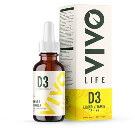 Vivo life - Vitamin D3 K2, 50ml Liquid Complex Drops, 2000iu of D3, Vegan Health Supplement for Men and Women, 100 Servings