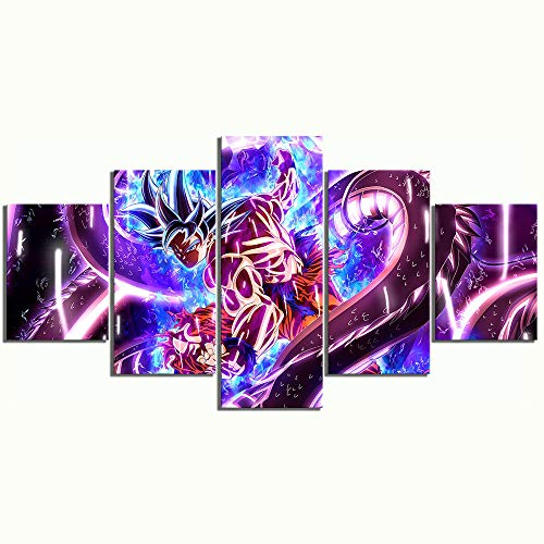 SINGLEAART Leinwandbild Druck 5 Stück Leinwand,Anime Character Ultra Instinct Goku,150Cm×80Cm,Mit Rahmen,Modular Wandkunst,Home Dekoration,Modernes Plakat