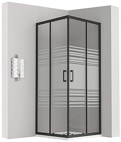 LANABLACK Cabine douche noire H 190 cm porte coulissante semi-opaque 90 x 90 cm