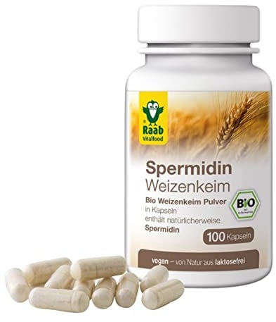 Raab Vitalfood® Bio Spermidin Kapseln (100 Stück) - Spermidin-Gehalt: 1 mg pro Tag, natürliches Spermidin ohne Zusätze aus Bio Weizenkeimen, von Natur aus Vegan & Laktosefrei