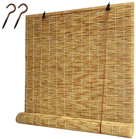 Bambusrollo,Natürlicher Reed-Vorhang,Filter Rollo Bambus,Außen-/Innenanwendung Zur Einstellung Der Hellen Raffrollos,Sonnenschutz Jalousien,Schilf Vorhang Ohne Bohren,80x300cm/31.5x118in