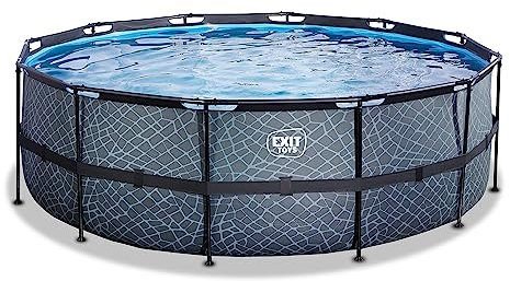 Piscina EXIT Stone ø427x122cm con Bomba de filtrado de Arena, Color Gris
