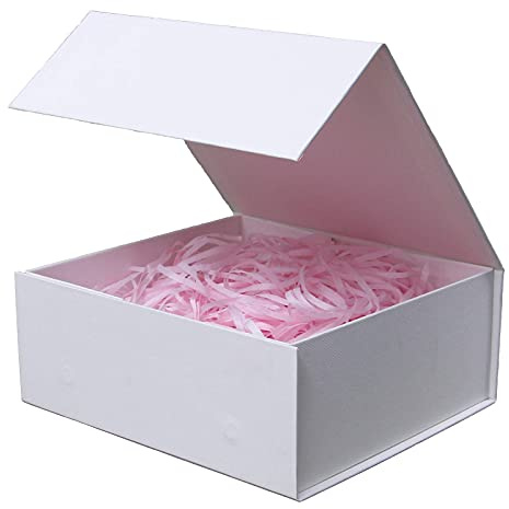 Rsgift Weiße Geschenkbox, 28 x 20 x 8 cm, Hochzeitsgeschenkbox mit Deckel, Trauzeugen, Hochzeit, leer, langlebig, Aufbewahrungsbox mit magnetischem Verschluss, Halloween, Weihnachten, Erntedankfest