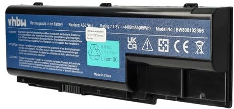 vhbw 1x Akku kompatibel mit Acer Aspire 5730Z, 5735, 5735Z, 5730G, 5730ZG, 5739, 5739G, 5739G-6132 Notebook (4400 mAh, 14,8 V, Li-Ion)