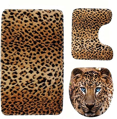 Badteppich Brauner Leopard Badvorleger Set 3 teilig Badematte rutschfest Saugfähig Badezimmerteppich Waschbar Fussmatte Teppich, für Badezimmer, Wohnzimmer, Schlafzimmer 50x80cm