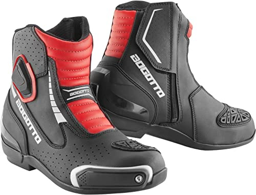 Bogotto Cartagena Stivali da moto traforati, nero/bianco/rosso, 43
