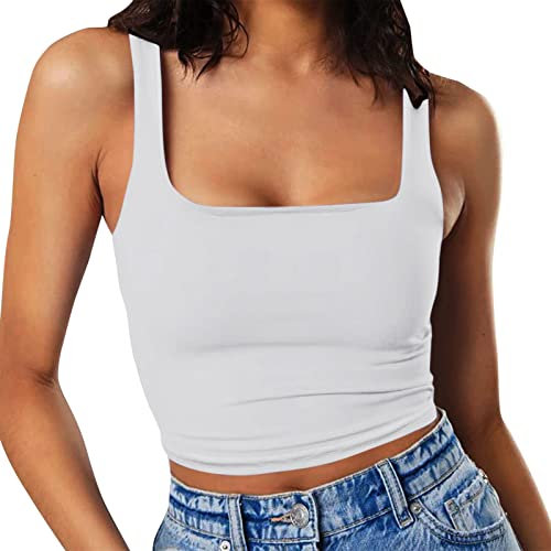Ronony Damen Y2K Fashion Crop Tops Sexy Spagehtti Träger Ärmellos Enge 90s Vintage Hippie Cami Tank Top Basic Crop Tops Sommer Sexy Ärmellose Spaghettiträger Racerback Sport BH Cami Tank Top