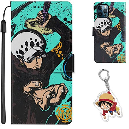 Staremeplz Compatible with iPhone XR Case One -Piece Anime Design [With Luffy/Zoro Figure Keychain], Folio Flip Wallet PU Leather Animation Phone Case for iPhone XR