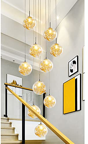 LáMparas De ArañA 10 Bolas vidrio Cristal Modernas,LED Candelabro Lampara Techo,Lamparas Decorativa Colgantes De Escaleras Interior Para Salon,Comedor,Recibidor,Escalera ca(Color:oro)