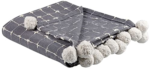 Beliani Decke Baumwolle grau 125 x 150 cm mit Bommeln Wohndecke Überwurf Modern Yasam