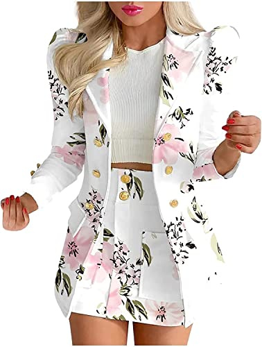 Damen Business Elegante Anzug Arbeit Rock Jacke zweiteilig Minirock Slim Karierten Blazer Streetwear zweiteilig Büro Blazer lässig Anzug