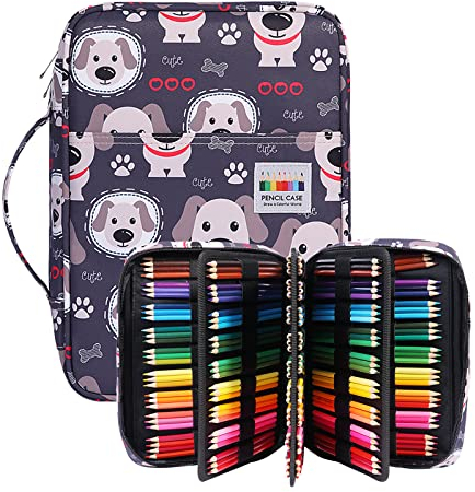 BOMKEE Mal-Federmäppchen, 220 Fächer, Stifte/Gelstifte, Organizer, wasserdicht, Reiseetui, Reißverschluss, tragbar, Stiftehalter, Tasche für Maler, Schreiber (niedlicher Hund)