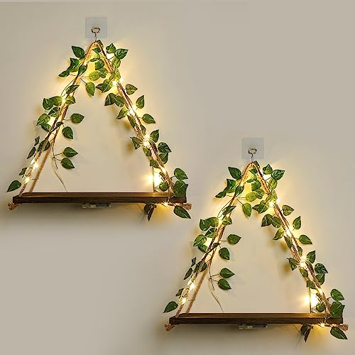 JOPSTDI Schwebende Regale für Wand, Pflanzenwanddekoration, Regal für Wal, Hängeregal, Boho-Raum, Kleberegale, schwebende Regale ohne Bohren, zweiteiliges Set, Geschenke für Frauen (grünes Blatt)