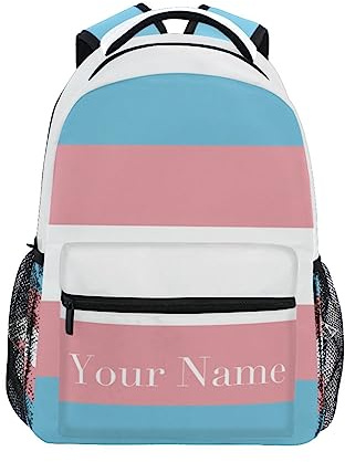 Mnsruu Sac à dos personnalisé pour enfants, cartable pour garçons et filles, noir, blanc, rose, rayé, nom personnalisé, sac à dos pour ordinateur portable, #7, M