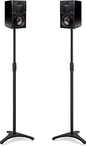 BQKOZFIN 1 Pair Height Adjustable Triangle Speaker Stands - Compatible for Satellite & Small Bookshelf Speakers, 3.6KG Capacity Each