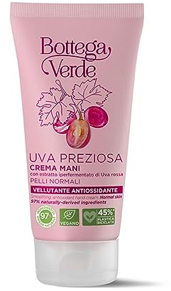 Bottega Verde - Crema Mani Uva Preziosa, 75 ml, Vellutante e Antiossidante, con Estratto di Uva Rossa, Trattamento Idratante per Pelli Normali