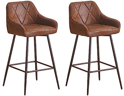 JaHECOME Tabouret de Bar en Similicuir, Chaise de Bar en Cuir avec accoudoirs, Tabouret de comptoir rembourré, Chaises bistrot extérieur, Cuisine Salle à Manger(2, Brun PU)