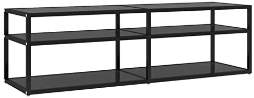 Homgoday TV-Schrank, schwarz, 140 x 40 x 40,5 cm, gehärtetes Glas, Entertainment-Center-Schrank, TV-Ständer, HiFi-Schrank, Stereo-Schrank, TV-Einheit, Wohnzimmermöbel, Zuhause