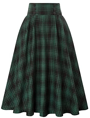 Generisch Röcke, Women's Casual Loose High Waist Plaid Large Skirt Sommerkleid Damen Leicht Und Luftig Schwarz Long Kleider Sommer Große Größen Mit Taschen Lang Elegant Maxi (XL, Grün)