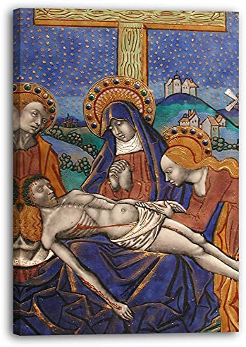 Leinwandbild (30x40cm) Meister des Triptychons von Ludwig XII: Triptychonplatte mit Pietá, Leinwand auf Keilrahmen gespannt und fertig zum Aufhängen, hochwertiger Kunstdruck aus deutscher Produktion