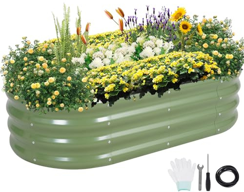 Permade Galvanized Raised Garden Bed Outdoor- Raised Beds for Gardening| Metal Planter Box, Steel Raised Garden Bed Kit with Safety Edging and Gloves for Vegetables, Flower, Herbs (4x2x1FT, Green)
