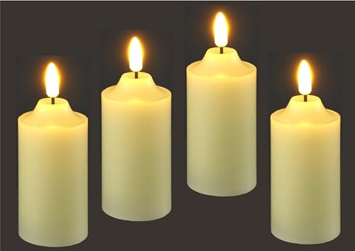 Flair Flower LED Kerzen Echtwachs 4er Set elektrische Kerze LED-Kerze Warmweiß Stimmungslicht Lichter Dekoration Stumpenkerze große Adventskerzen Adventskranz Kranz romantisch Valentinstag, 10cm