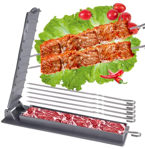 Lflwacy Presse à kebab avec 5 brochettes en acier inoxydable - Moule manuel pour kebab - Forme votre kebab Kofta comme un chef traditionnel fait à la main, kebab turc, brochettes de barbecue