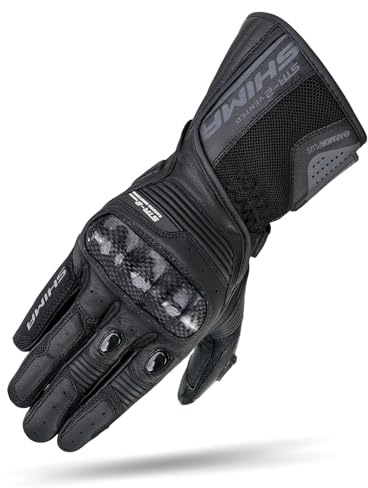 Shima STR-2 Motorradhandschuhe für Männer - Touchscreen Sommer Sport Leder belüftet Biker Handschuhe mit Haupt-Protektor, Palm und Finger Schieberegler, verstärkte Handfläche (Schwarz Vent, S)