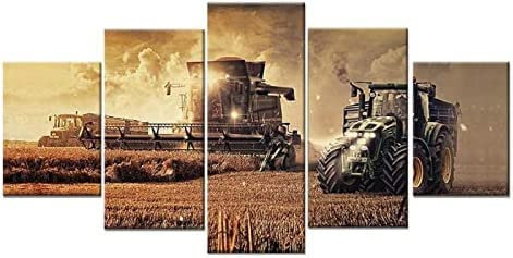 Leinwand Wandkunst Bilder Home Decor 5 Stück Bauernhof-Traktor-Feld 200×100 Cm Gemälde Modulare Hd-Drucke Poster Wohnzimmer Schlafzimmer Hotelrestaurant Kinderzimmer -0O9E+C0F