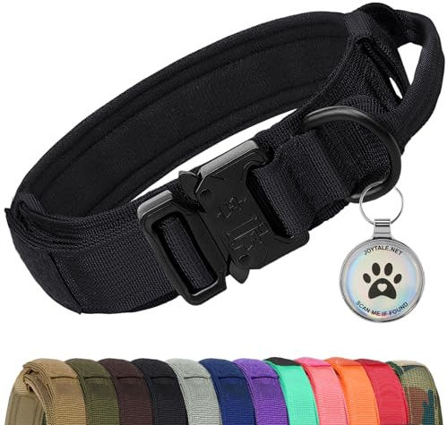 Joytale Taktisches Hundehalsband mit Griff Halsband Hund 3.8 cm Breit Hundehalsband für Große Hunde Verstellbar aus Nylon, Schwarz, XL