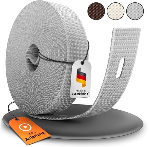 MEISTERBAU - 7m Rolladengurt 23mm [Made in Germany] - Rolladenband für Rollläden an Türen und Fenster - Extrem Reißfest & UV-Stabil - Rollladengurt mit starken Kanten (Grau, 7m lang - 23mm breit)