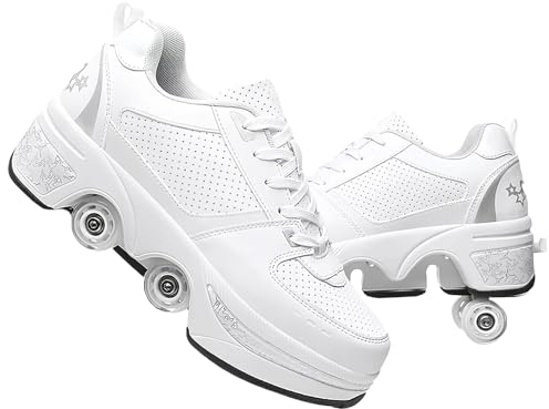 Pinkskattings@ Schuhe mit Rollen für Mädchen und Damen, Kinder Rollschuhe, Verstellbar Roller Skates Shoes für den Außenbereich, Rolschaats und Sneakers 2 in 1 (D, EU38)
