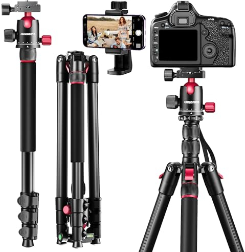 CAMBOFOTO Treppiede per fotocamera professionale da 74''/188 cm, treppiede portatile da 188 cm/monopiede da 191 cm, testa a sfera intercambiabile da 3/8 a 360 gradi, treppiede in alluminio con piast