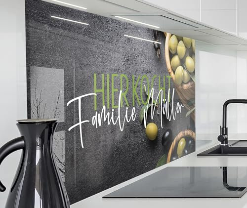 timalo Herd Spritzschutz Wand Spüle, Küche Küchenrückwand Glasoptik | Acryl Glas 2mm | Glasrückwand Acrylglas - personalisiert mit Namen - Rückwandschutz Platte | 120x60cm Oliven, Steinplatte