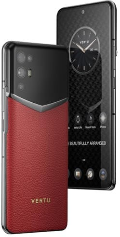 Vertu iVERTU Téléphone débloqué en cuir de vachette 5G, crypté sécurisé, appareil photo 64 MP, 12 + 512 G, 120 Hz FHD+ (1080 x 2400), écran OLED, double SIM, charge rapide (rouge framboise)