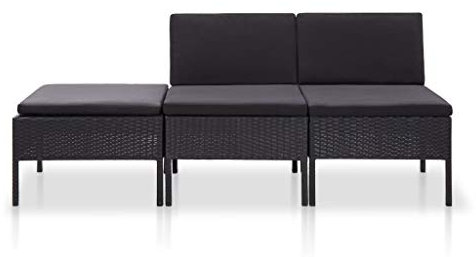 Willood 3-TLG. Gartenmöbel Garten Lounge Set mit Auflagen Lounge Sitzgruppe Gartenset Rattanmöbel Gartensofa Sitzgarnitur Rattansofa Poly Rattan Schwarz