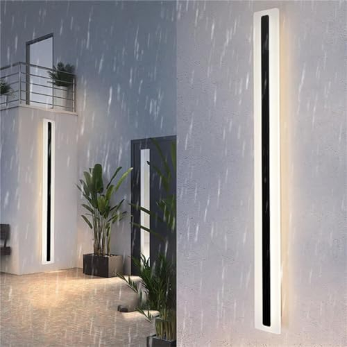 3 Color Dimmbar Lange Wandleuchte mit Fernbedienung Aussen Wandlampe Villa Schwarze Innen Moderne Aussenleuchten LED Wasserdicht IP65 Aussenlampe Gärten Terrassenbeleuchtung (150CM,Natürliches Licht)