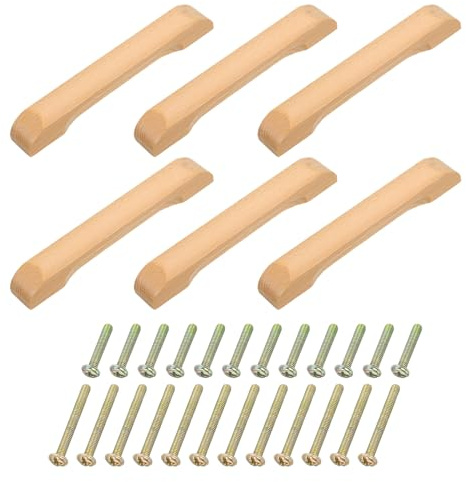 QUARKZMAN 6stk Holz Schubladen Griffe 128mm/5.04 Loch Abstand Buchen Holz | Schränke Schubladen Knöpfe Zieh Griffe, Brückenform, Für Küchen Schränke Kommoden Möbel