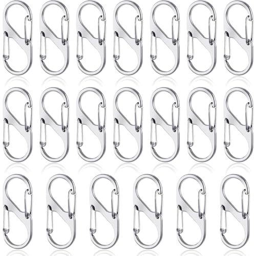 ZKGYUS 20 Pcs S Karabiner,Karabiner Edelstahl,Mini Aluminiumlegierung Karabinerhaken,S-Form Metall Schnalle Doppelkarabiner,für Outdoor-Aktivitäten Camping Wandern Reisen,Silber