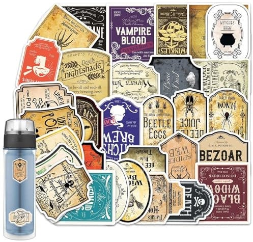 Holdes Magic Potion Label Stickers for Small Bottles, Potion Stickers for Bottles, Pack of 50 Aesthetic Potion Label Stickers for Water Bottles, Halloween Bottle Labels for