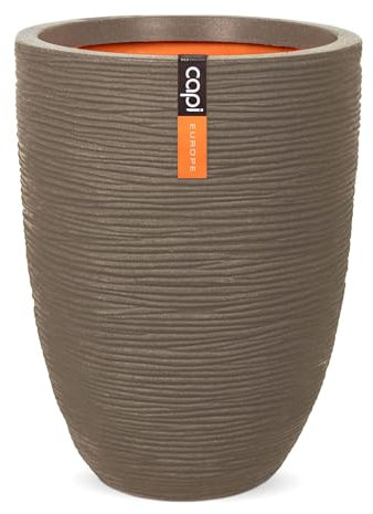 Capi Europe - Gefäß elegant niedrig Rib NL - 34x46 - Warm Taupe - Öffnung Ø27 - Blumentopf für den Innen- und Außeneinsatz - KWTR782