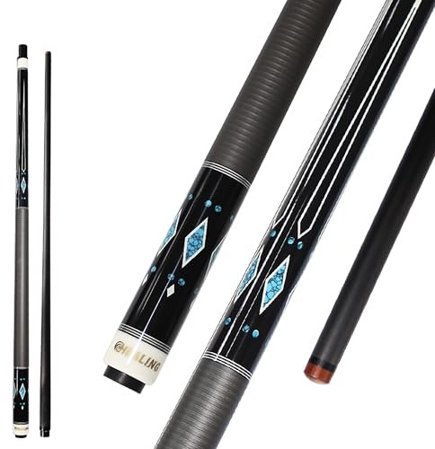OKHEALING Taco de billar T700 de fibra de carbono de 147 cm, 12,9 mm, punta de piel de cerdo multicapa, virola fenólica negra, junta de 1/2 junta hecha a mano recta para 8 bolas/9 bolas, 538.6-567.0
