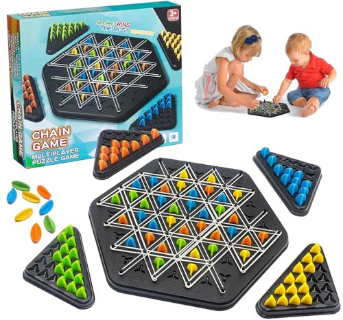 Triggle Spiel Gummibänder, Ketten Dreieck Spiel,Desktop-Brettspiel,Brettspiele Dreieck,Chain Triggle Board Game, Outdoor Camping Picknick Spiele Für 2-4 Personen