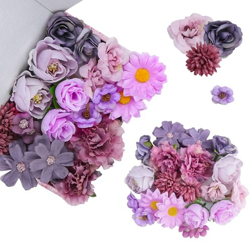 BELLALICHT 20 Stück Kunstblumen Strauß, Bunte Gefälschte Blumen, Gemischte Rosen Set, Geeignet für Corsage, Kopfschmuck Zubehör, Hochzeit, Party, Langlebige Dekoration für Ihr Zuhause (Lila)