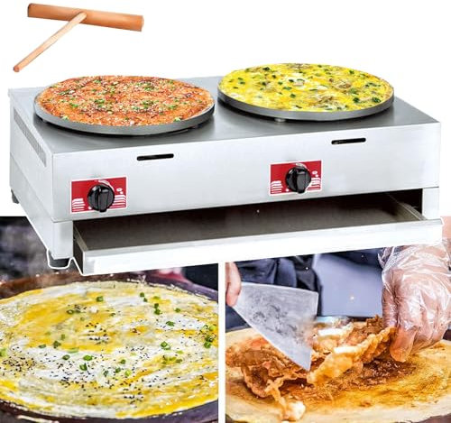 PLABNK Crepera Eléctrica De Doble Cabezal, Calentamiento Eléctrico, Revestimiento Antiadherente, Control Temperatura Individual/2 Botones Giratorios, con Cajón Herramientas, para Cocinas,A