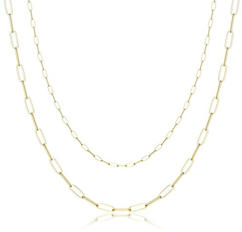 CASSIECA 2 Pezzi Collana Donna, Collane Catena Graffetta Oro Chaine Acciaio Inossidabile per Donne Ragazza Collana Impilabile Gioielli da Donna Oro/Argento/Oro Rosa